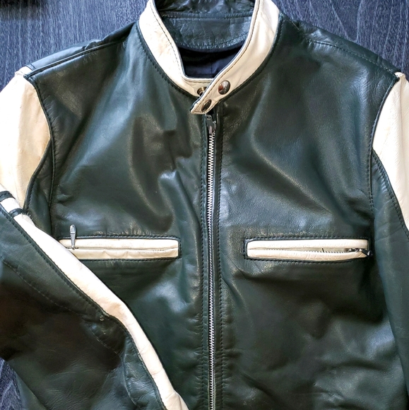 Vintage BROOKS green and white cafe racer leather - Picture 1 of 3